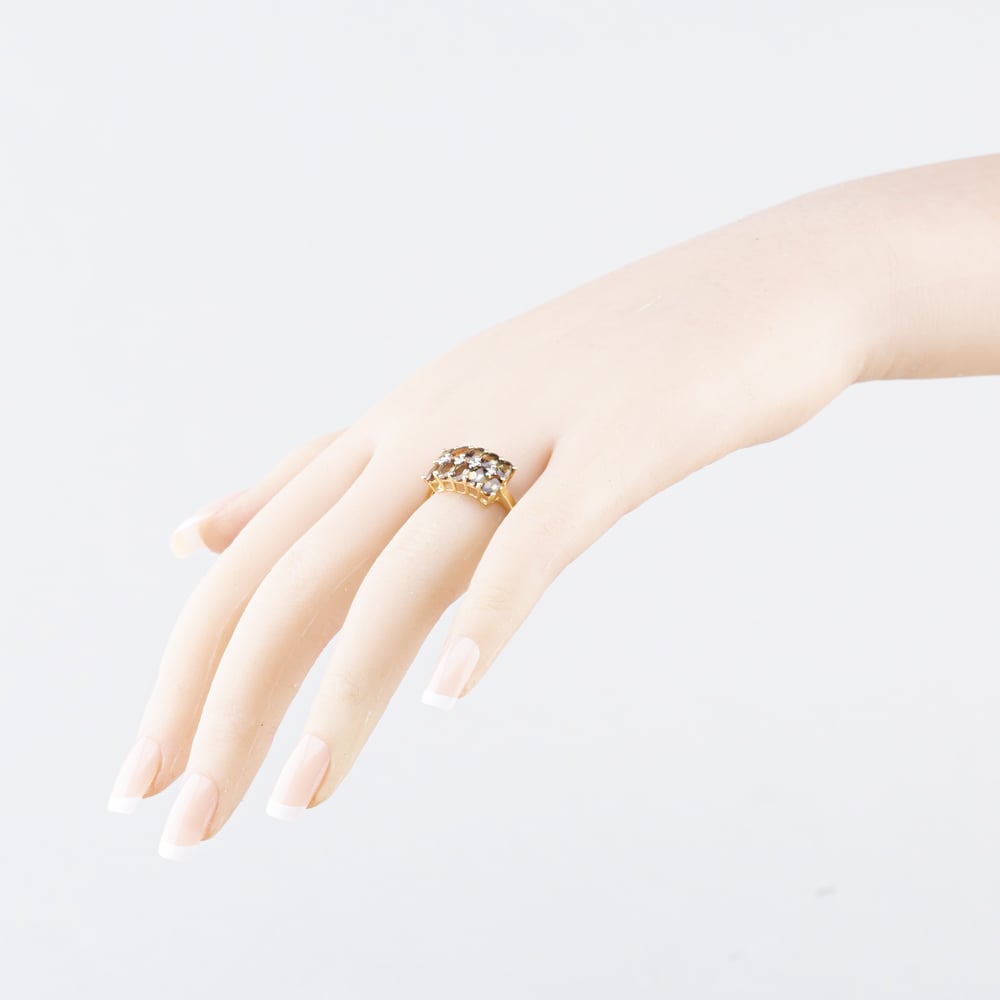Pre-Owned 9ct Yellow Gold Smoky Quartz & 0.04ct Diamond Three Row Ring 41384668