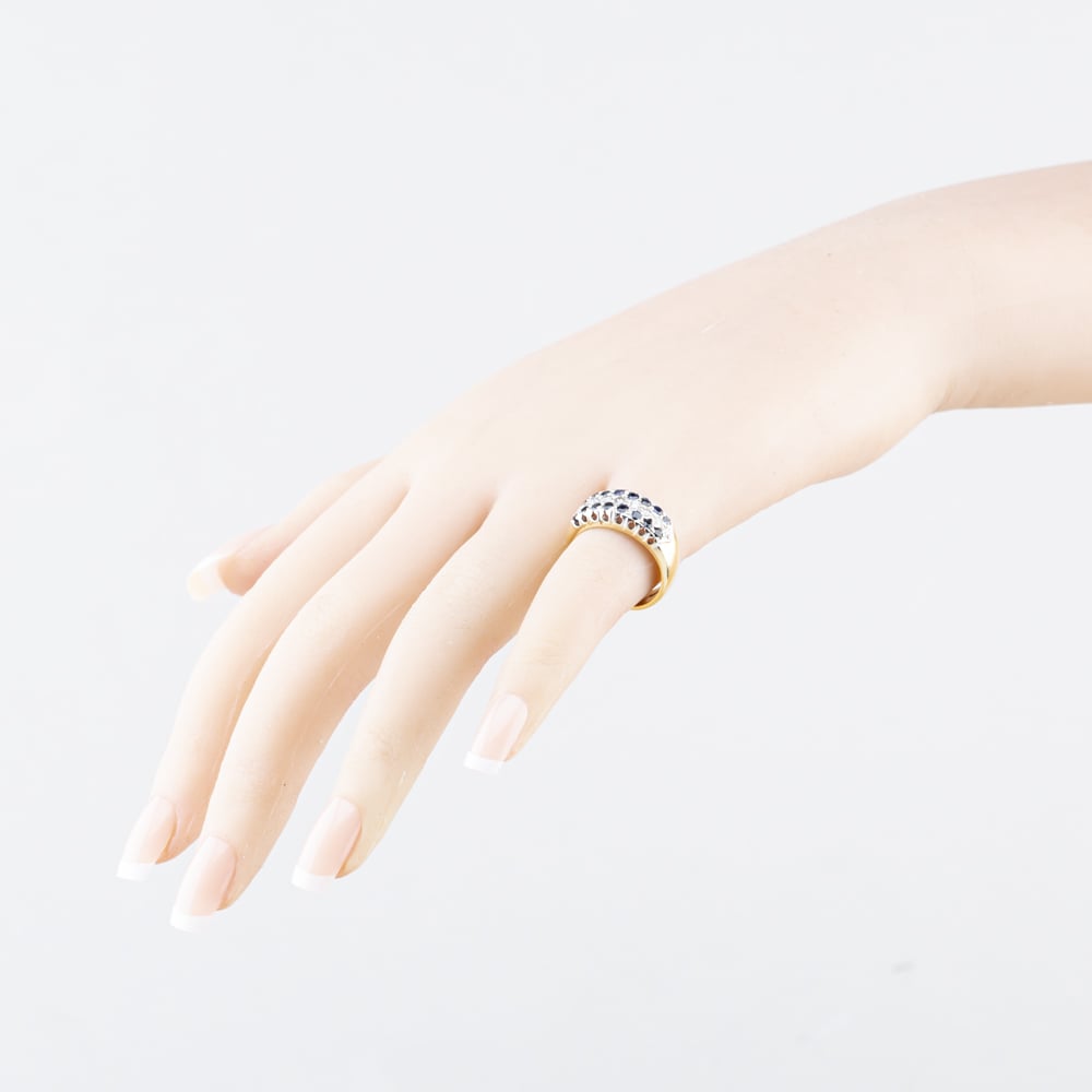 Pre-Owned 9ct Yellow Gold Sapphire & 0.18ct Diamond Three Row Ring 41384679