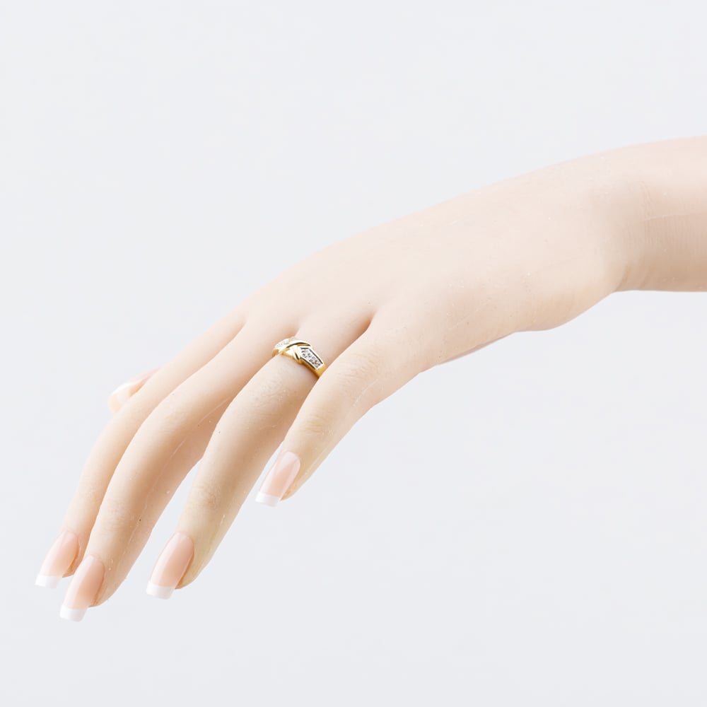 Pre-Owned 9ct Two Colour Gold 0.03ct Diamond Cross Dress Ring 41384718