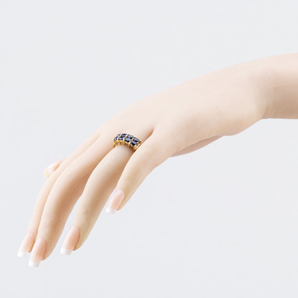Pre-Owned 9ct Yellow Gold Diamond & Sapphire Two Row Eight Stone Band Ring 41384731