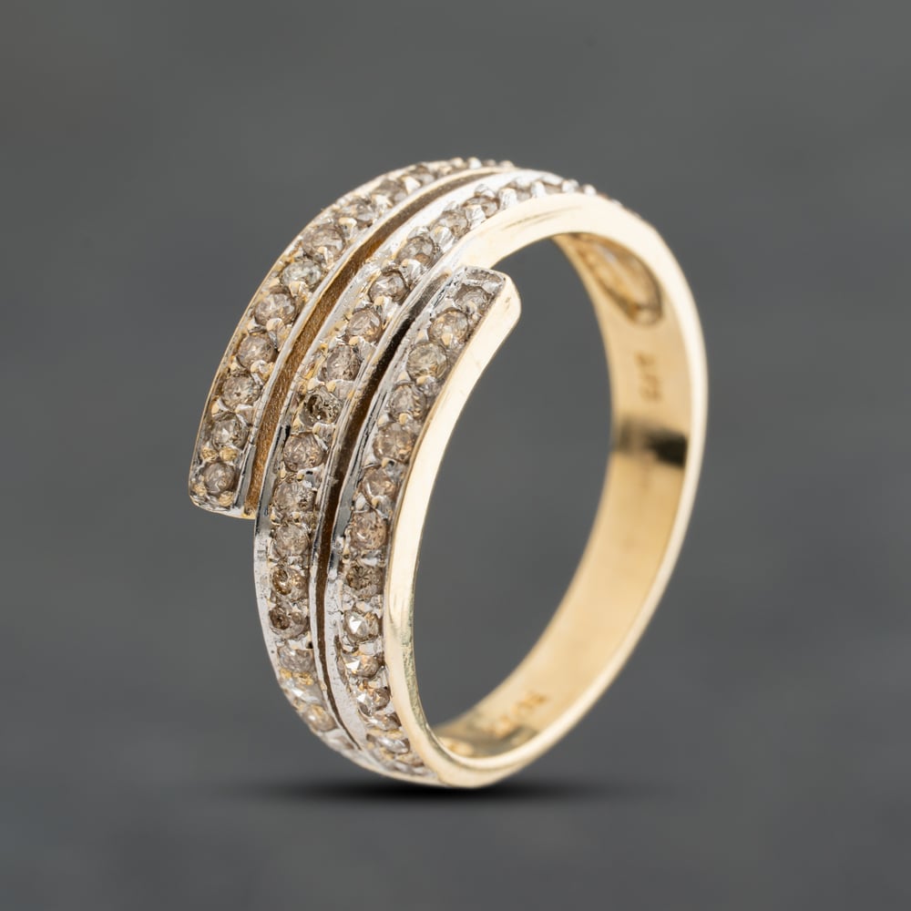 Pre-Owned 9ct Yellow Gold 0.50ct Diamond Three Row Crossover Half Eternity Ring 41384736