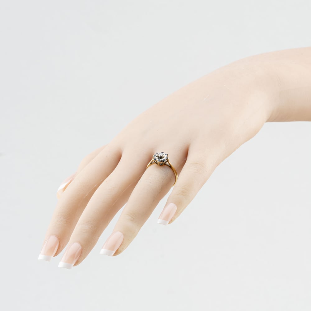 Pre-Owned Vintage Yellow Gold Diamond & Sapphire Flower Cluster Ring 41384799