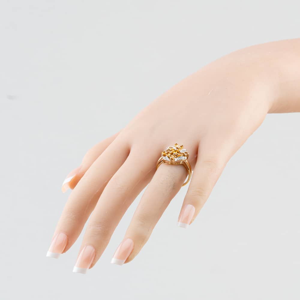 Pre-Owned 9ct Yellow Gold Yellow Sapphire & 0.05ct Diamond Cluster Ring 41384896