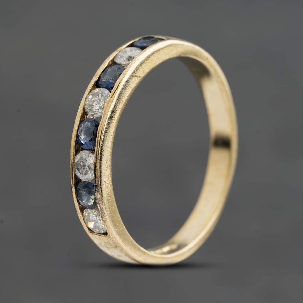 Pre-Owned 9ct Yellow Gold Sapphire &amp; 0.14ct Brilliant Cut Diamond Half Eternity Ring 41384971