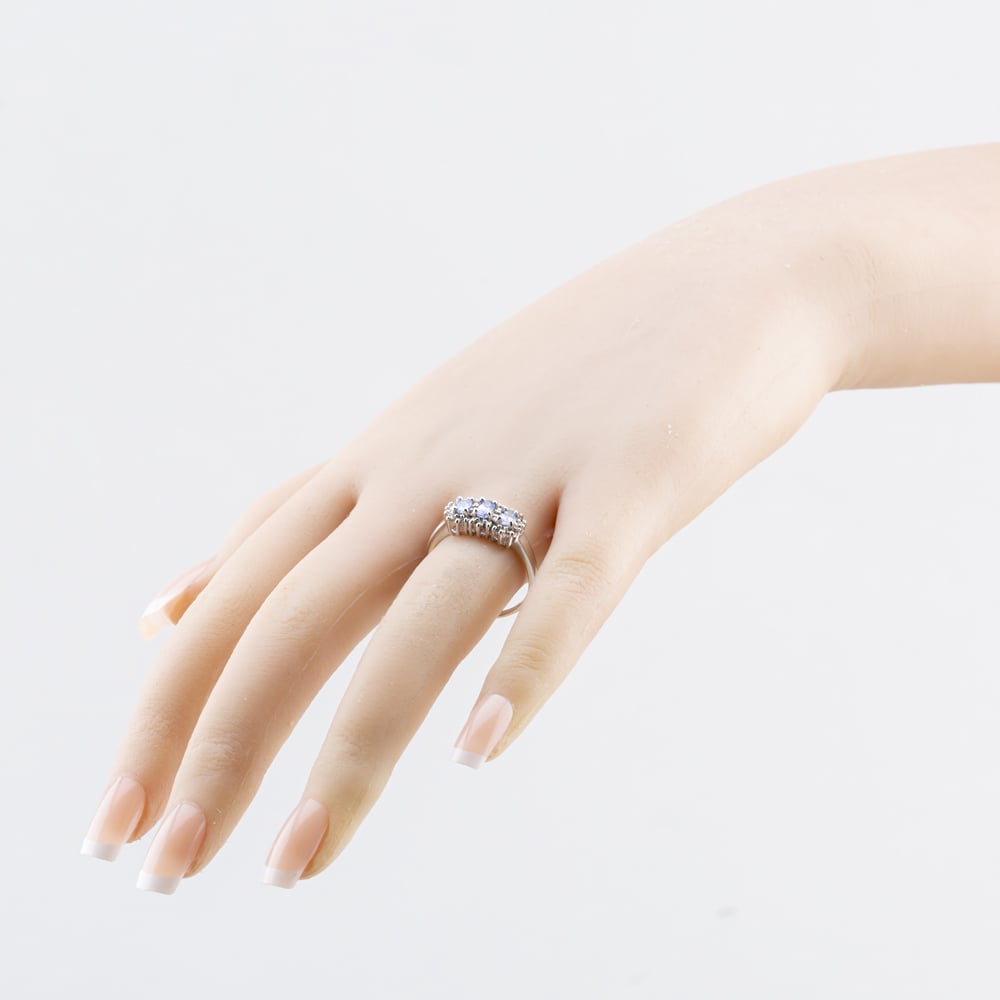 Pre-Owned 9ct White Gold Tanzanite & 0.14ct Brilliant Cut Diamond Triple Cluster Ring 41384972