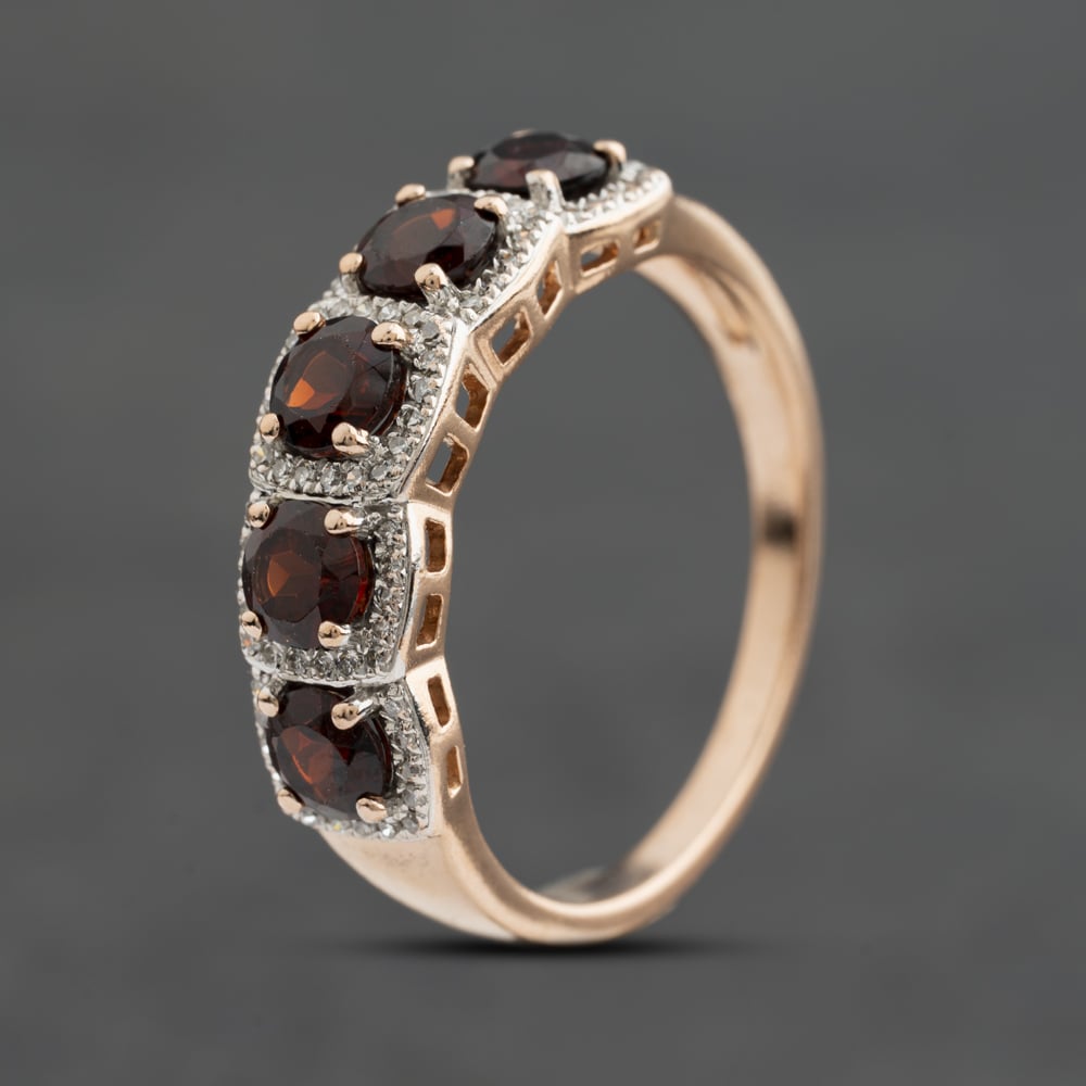 Pre-Owned 9ct Rose Gold Garnet &amp; 0.30ct Diamond Half Eternity Ring 41384974