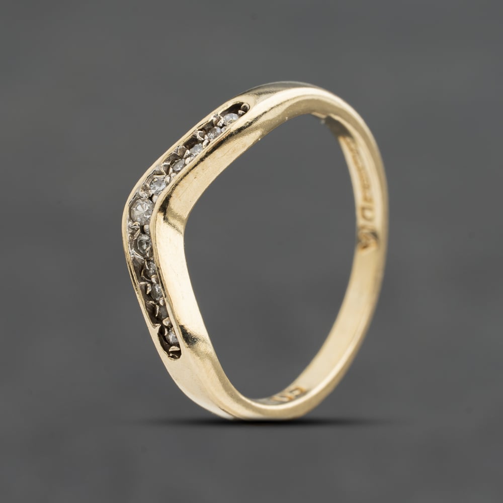 Pre-Owned 9ct Yellow Gold 0.05ct Diamond Wishbone Ring 41384981
