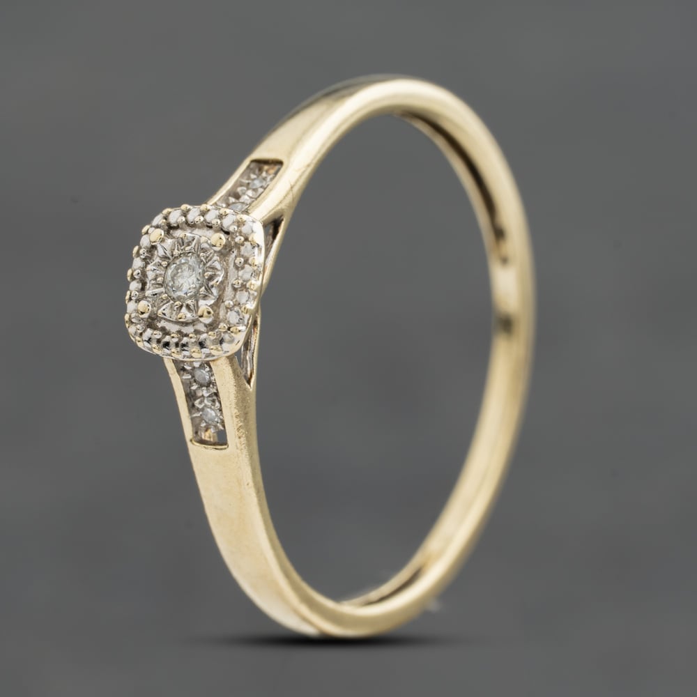 Pre-Owned 9ct Yellow Gold 0.04ct Brilliant Cut Diamond Square Cluster Ring 41384992