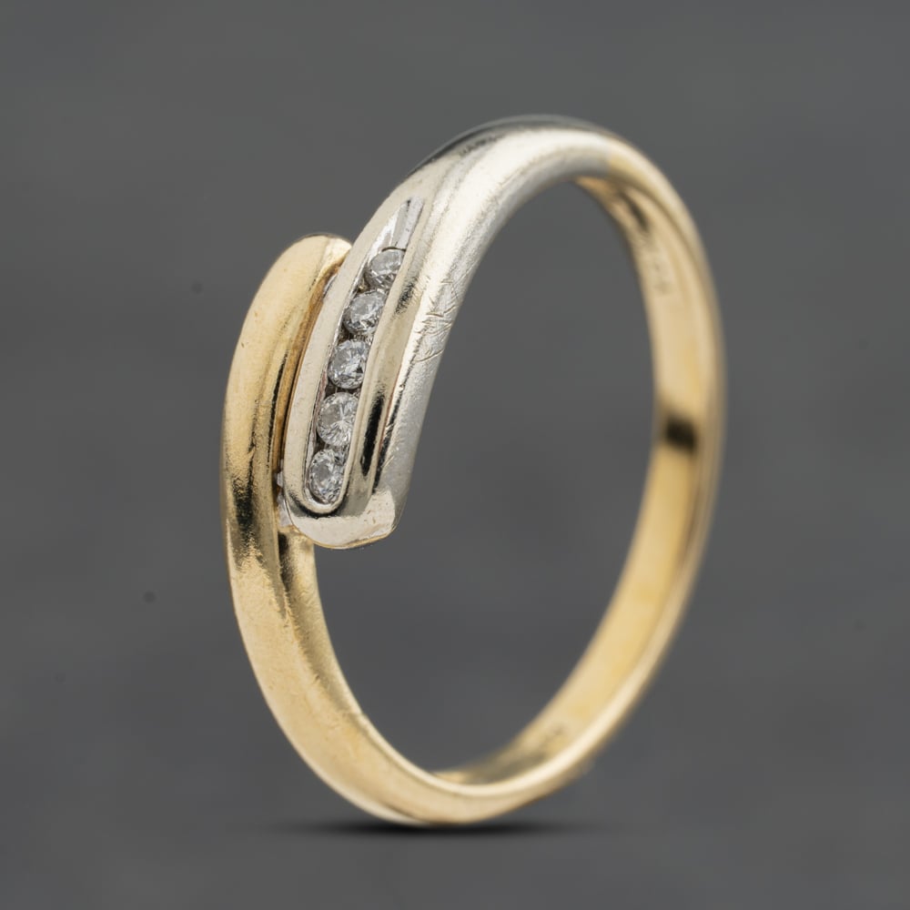 Pre-Owned 9ct Two Colour Gold 0.05ct Brilliant Cut Diamond Crossover Ring 41384996