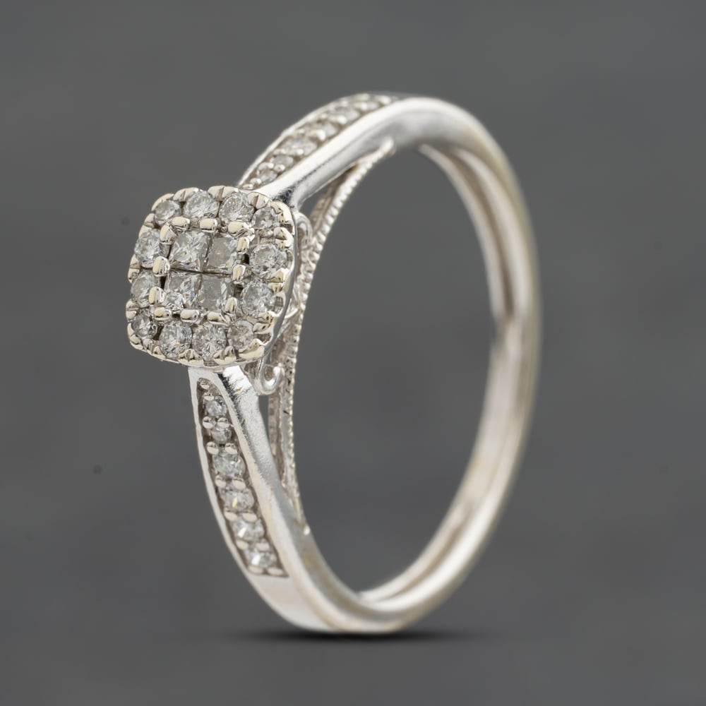 Pre-Owned 9ct White Gold 0.33ct Diamond Square Cluster Ring 41385000