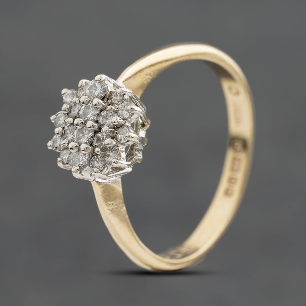Pre-Owned 9ct Yellow Gold 0.30ct Brilliant Cut Diamond Flower Cluster Ring 41385001