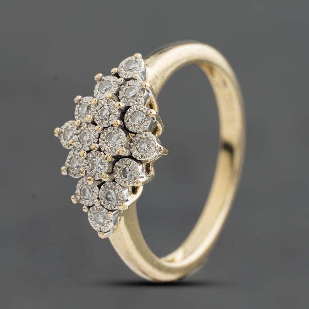Pre-Owned 9ct Yellow Gold 0.12ct Diamond Boat Shaped Cluster Ring 41385003