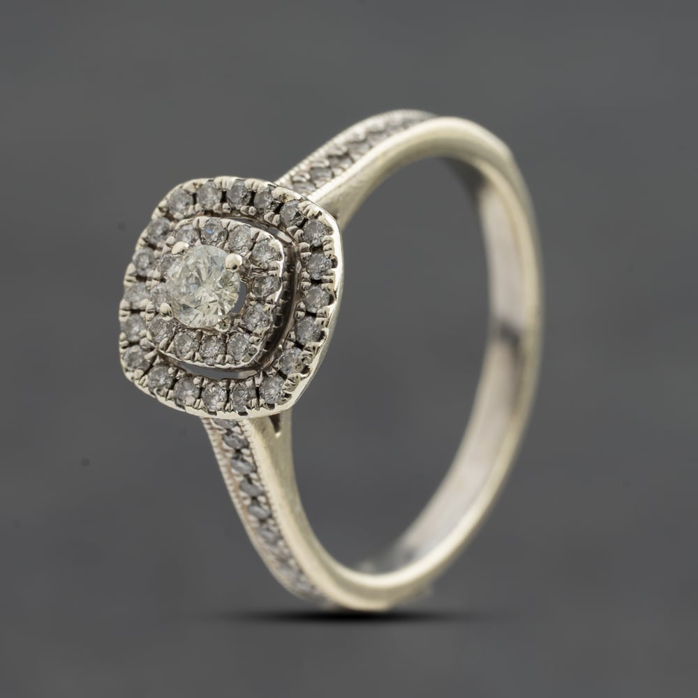 Pre-Owned 9ct White Gold 0.50ct Brilliant Cut Diamond Halo Cluster Ring 41385004