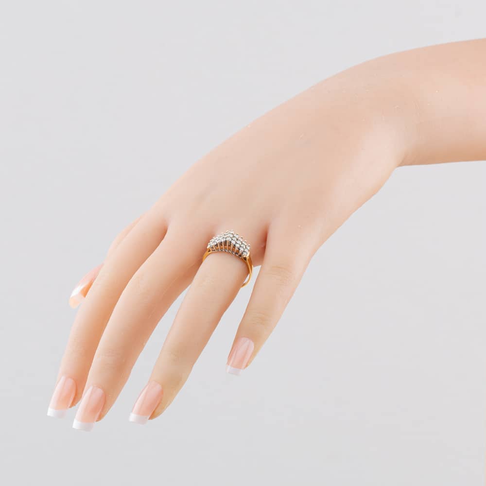 Pre-Owned Vintage Yellow Gold 0.50ct Brilliant Cut Diamond Tiered Three Row Ring 41385029