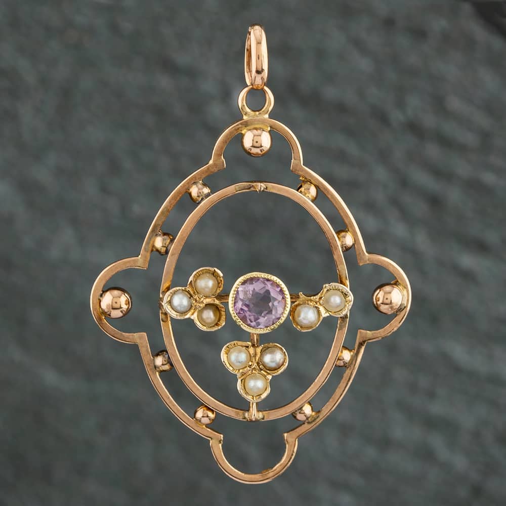 Product photograph of Pre-owned Vintage Yellow Gold Amethyst Amp Seed Pearl Loose Pendant 4139658 from The Jewel Hut