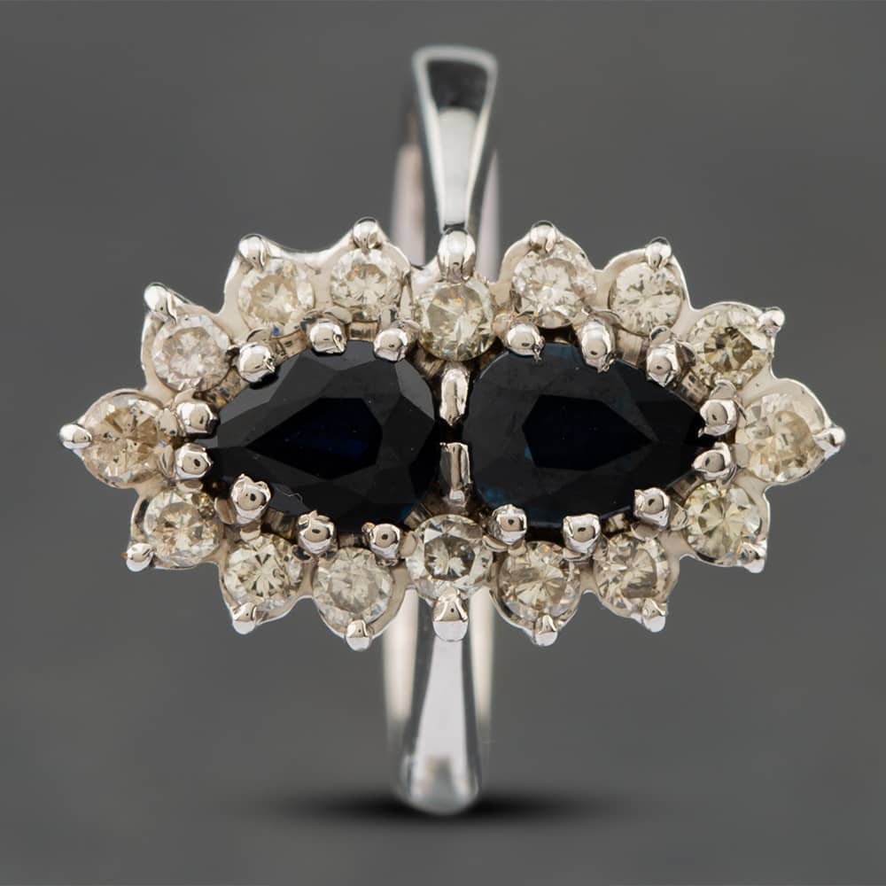 Pre-Owned Vintage 18ct White Gold Sapphire & Brilliant Cut Diamond Double Cluster Ring 41481074