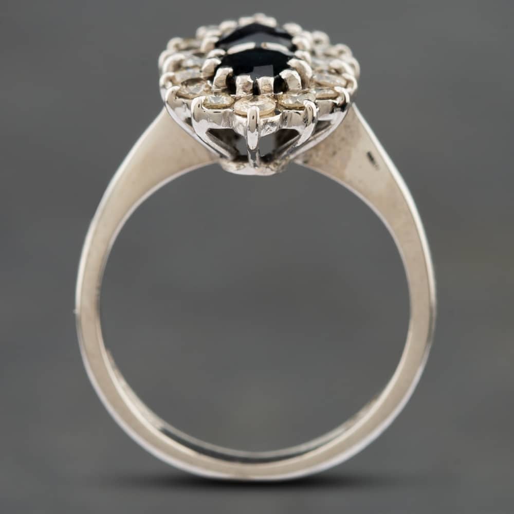 Pre-Owned Vintage 18ct White Gold Sapphire & Brilliant Cut Diamond Double Cluster Ring 41481074