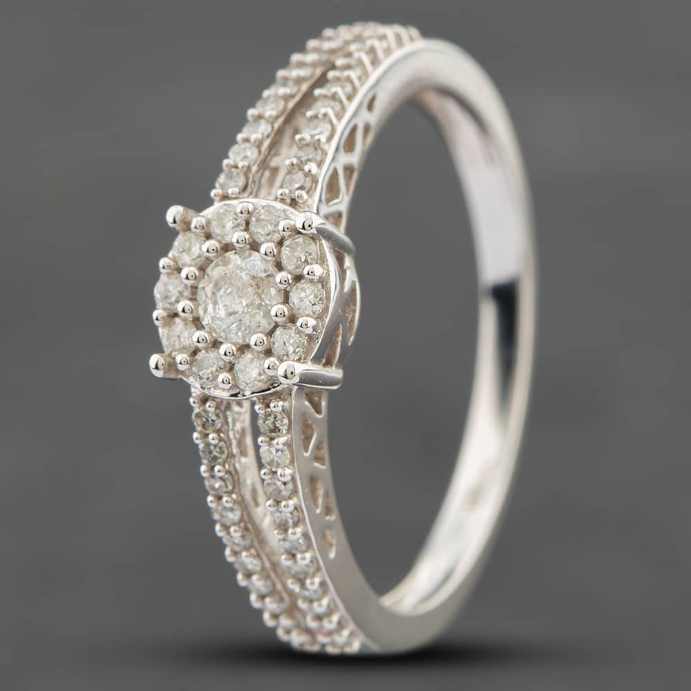 Click to view product details and reviews for Pre Owned 9ct White Gold 050ct Brilliant Cut Diamond Split Shoulder Cluster Ring 41481139. Click to view product details and reviews for Pre Owned 9ct White Gold 050ct Brilliant Cut Diamond Split Shoulder Cluster Ring 41481139.