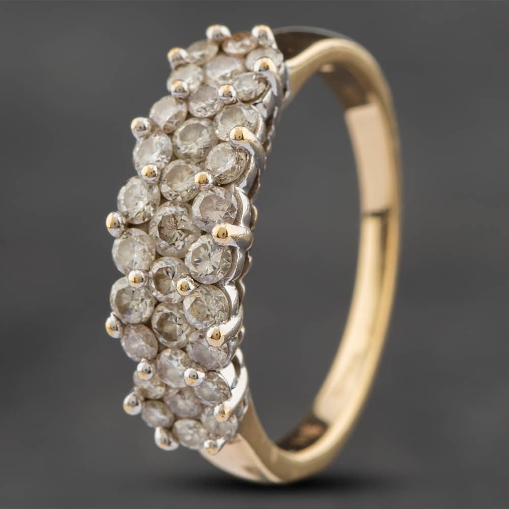 Product photograph of Pre-owned 9ct Yellow Gold 1 00ct Brilliant Cut Diamond Three Row Ring 41481166 from The Jewel Hut
