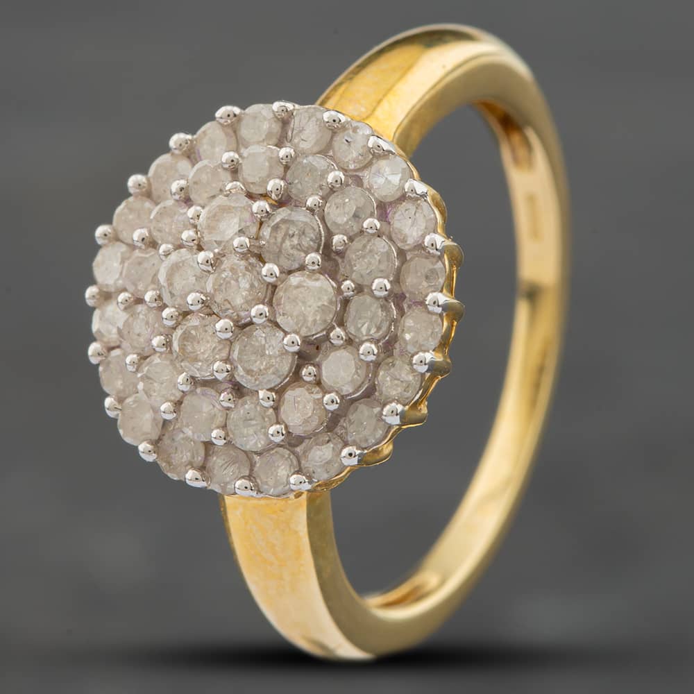 Product photograph of Pre-owned 9ct Yellow Gold 1 00ct Brilliant Cut Diamond Circular Cluster Ring 41481216 from The Jewel Hut
