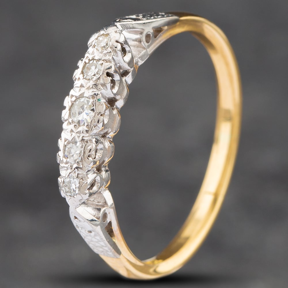 Product photograph of Pre-owned Vintage Yellow Gold Single Cut Diamond Graduating Five Stone Ring 41481262 from The Jewel Hut