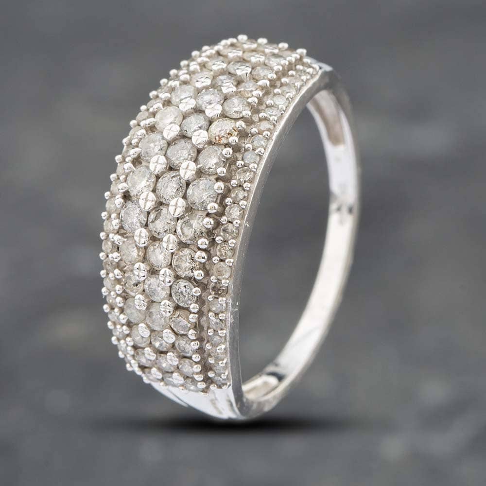 Product photograph of Pre-owned 9ct White Gold 1 00ct Brilliant Amp Single Cut Diamond Five Row Ring 41481296 from The Jewel Hut