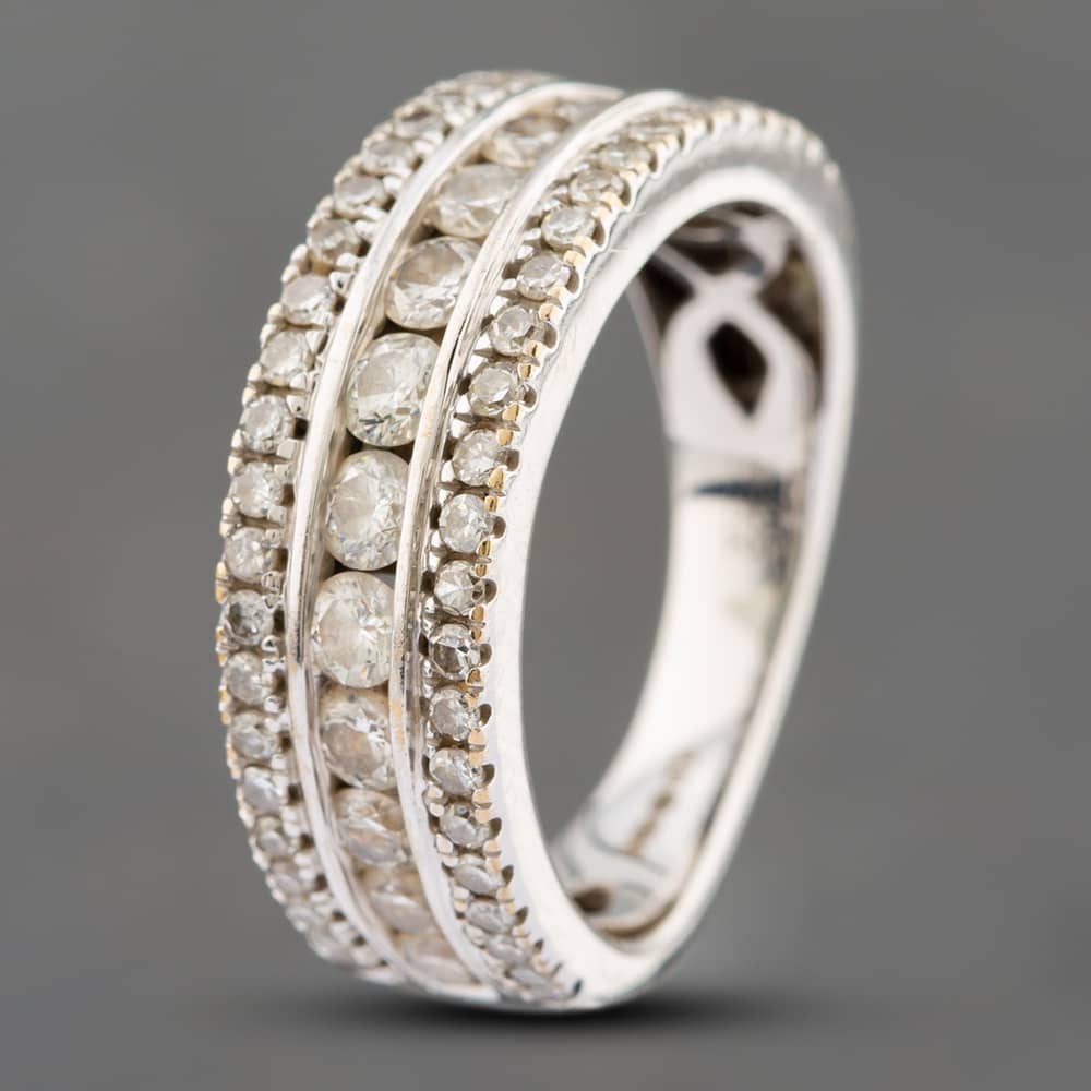 Product photograph of Pre-owned 18ct White Gold 1 00ct Brilliant Cut Diamond Three Row Ring 41481375 from The Jewel Hut