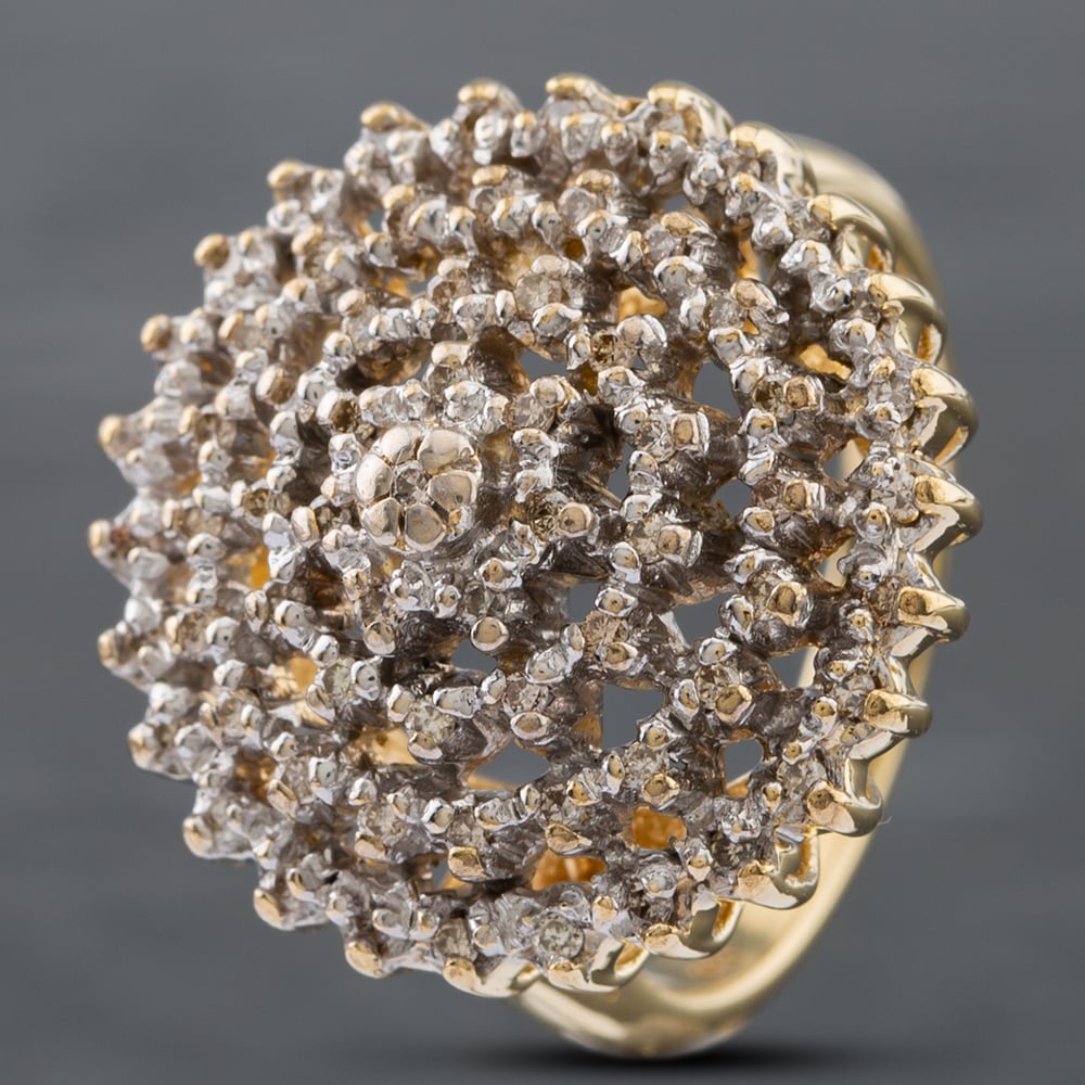 Product photograph of Pre-owned 9ct Yellow Gold Diamond Large Round Cluster Ring 41481472 from The Jewel Hut
