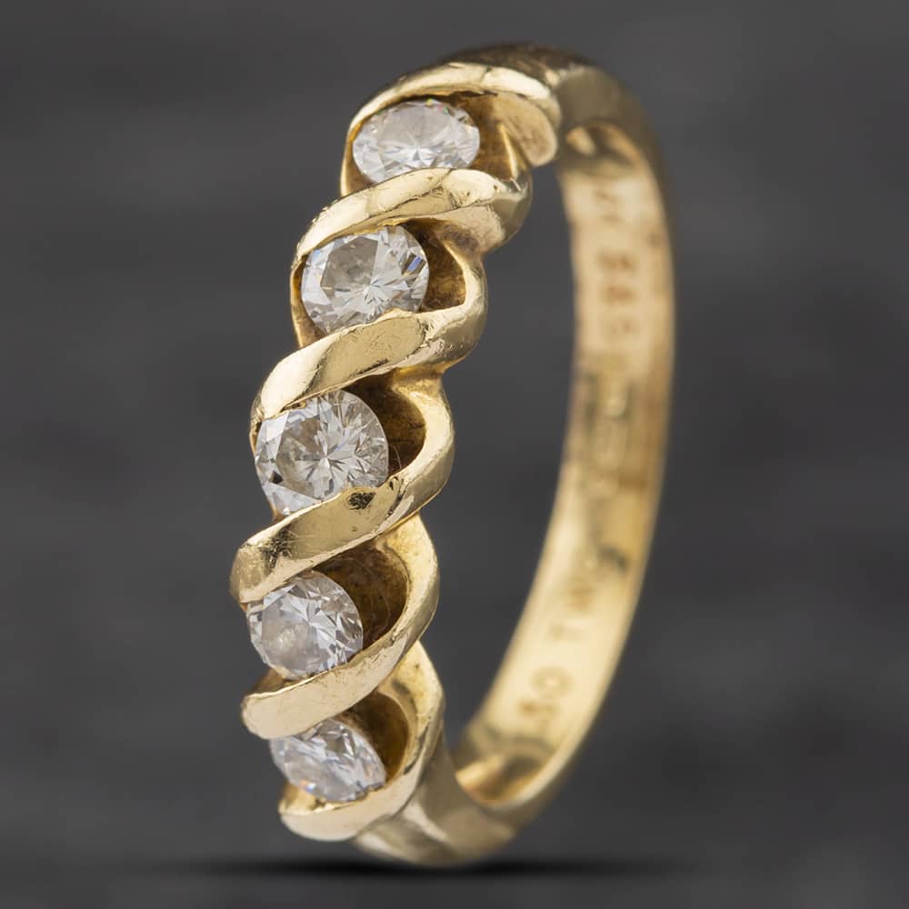 Product photograph of Pre-owned 14ct Yellow Gold Diamond Five Stone Ring 41481475 from The Jewel Hut