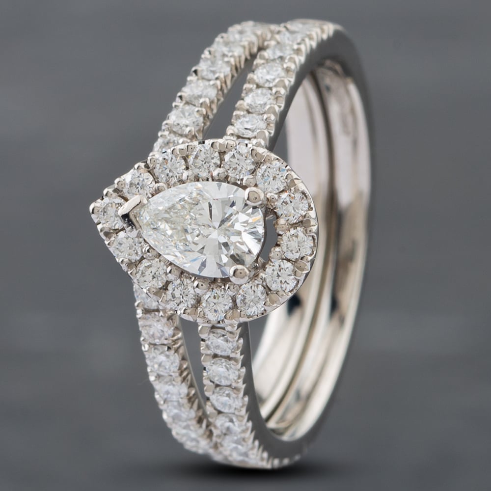 Product photograph of Pre-owned Platinum Diamond Pear Shape Halo Cluster Bridal Set Ring 41481524 from The Jewel Hut