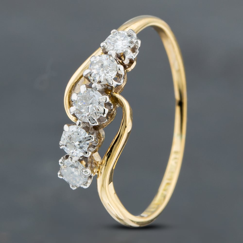 Product photograph of Pre-owned Vintage Yellow Gold Brilliant Cut Diamond Five Stone Ring 41481583 from The Jewel Hut