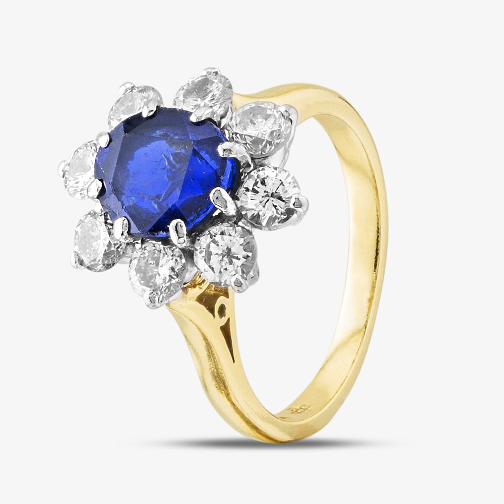 Product photograph of Pre-owned 9ct Yellow Gold Sapphire Flower Cluster Ring 41481606 from The Jewel Hut