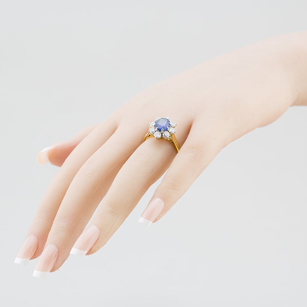 Pre-Owned 9ct Yellow Gold Sapphire Flower Cluster Ring 41481606