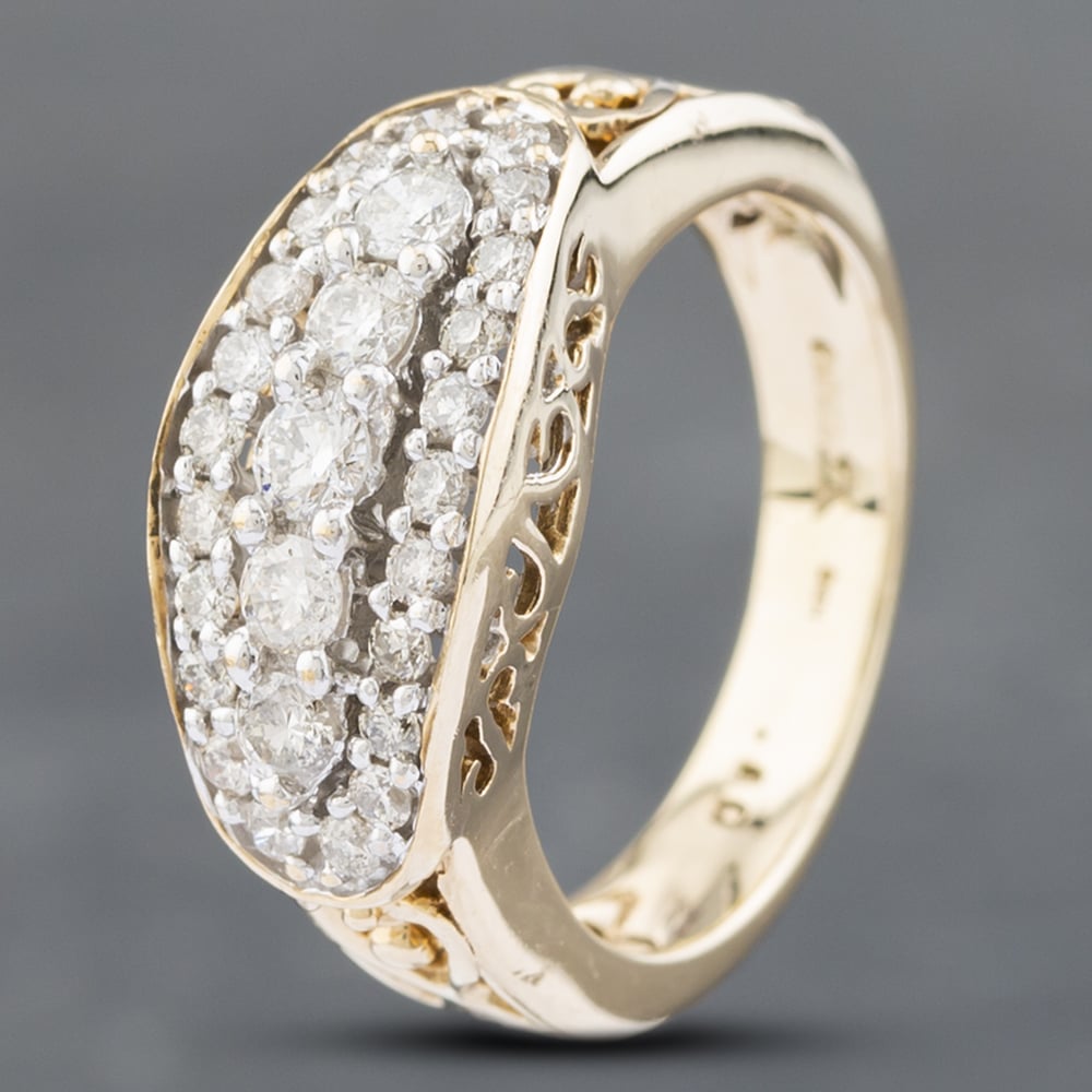 Product photograph of Pre-owned 9ct Yellow Gold Brilliant Cut Diamond Open Hearts Shoulder Three Row Ring 41481622 from The Jewel Hut