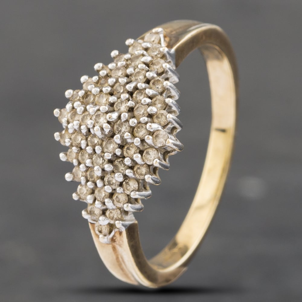 Product photograph of Pre-owned 9ct Yellow Gold 0 50ct Brilliant Cut Diamond Boat Shaped Cluster Ring 41481640 from The Jewel Hut