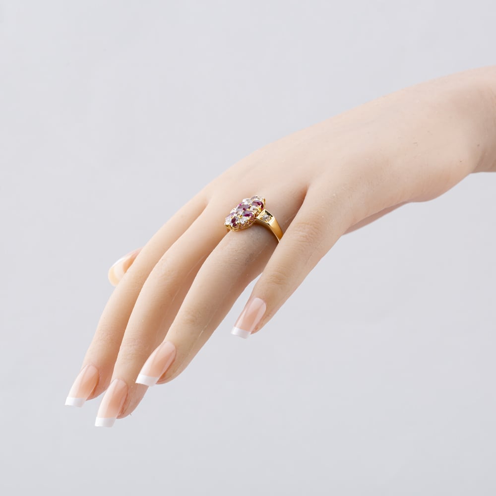 Pre-Owned Vintage 18ct Yellow Gold Ruby & Diamond Checkerboard Cluster Ring 41481753