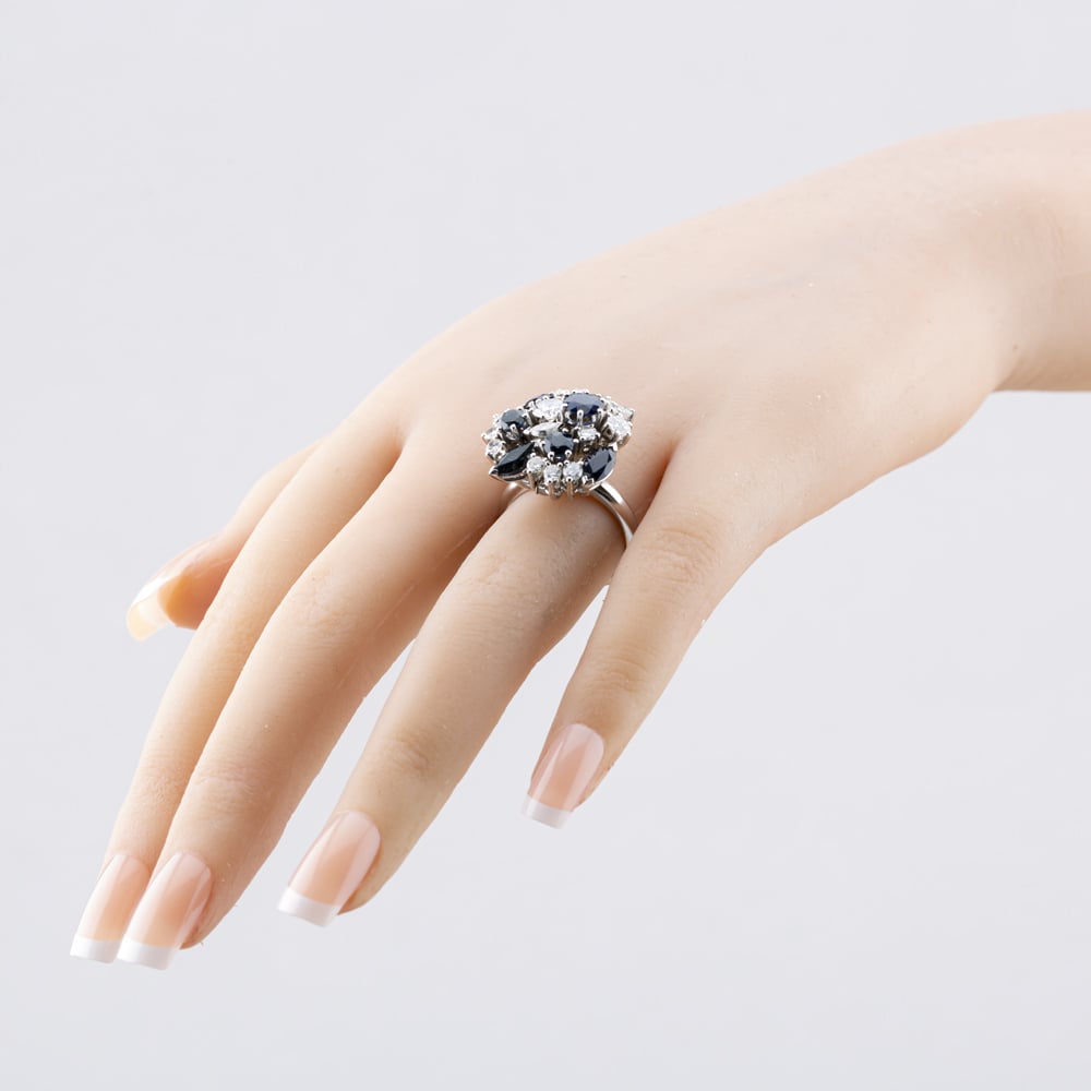 Pre-Owned 9ct White Gold Sapphire & Diamond Large Multi-Stone Cluster Ring 41481761