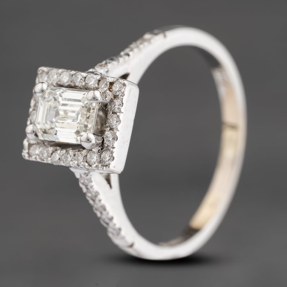 Click to view product details and reviews for Pre Owned 14ct White Gold 080ct Emerald Cut Diamond Cluster Ring 41481985.