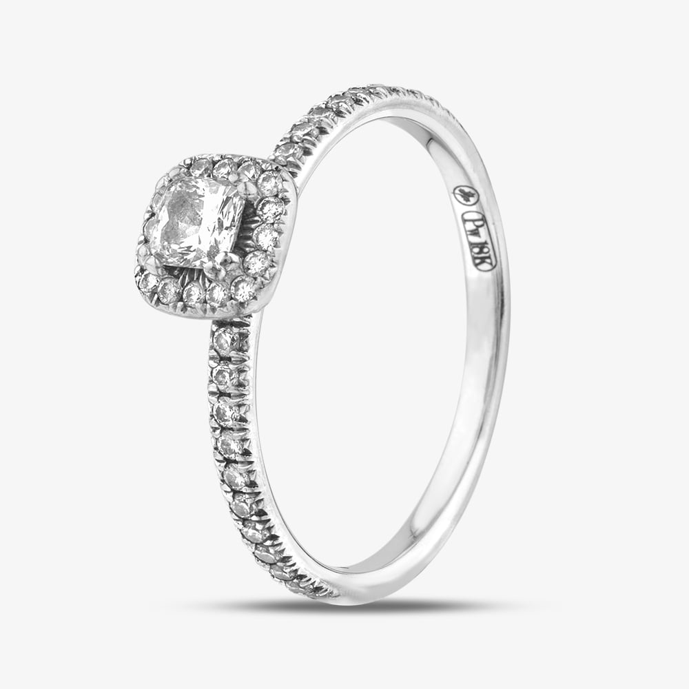 Pre-Owned 18ct White Gold 0.77ct Cushion Cut Diamond Halo Ring 41481991