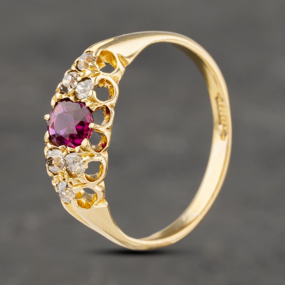 Pre-Owned Vintage Yellow Gold Ruby & 0.20ct Diamond Dress Ring 41482037