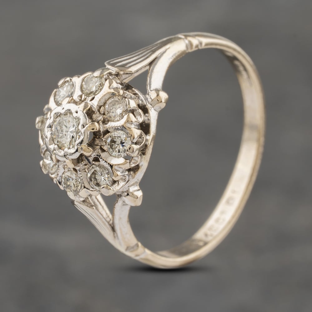 Click to view product details and reviews for Pre Owned Vintage 18ct White Gold 036ct Brilliant Cut Diamond Cluster Ring 41482058.