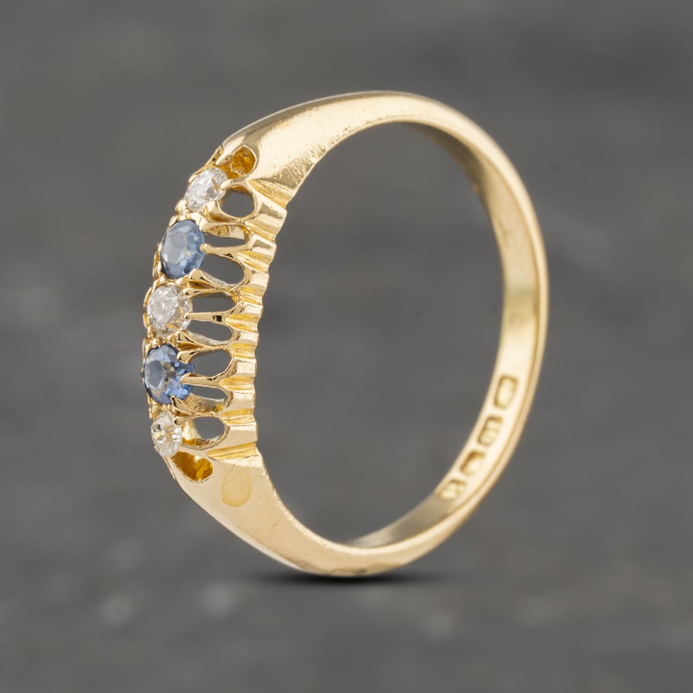 Click to view product details and reviews for Pre Owned Vintage 18ct Yellow Gold Sapphire And 010ct Diamond Five Stone Ring 41482063. Click to view product details and reviews for Pre Owned Vintage 18ct Yellow Gold Sapphire And 010ct Diamond Five Stone Ring 41482063.