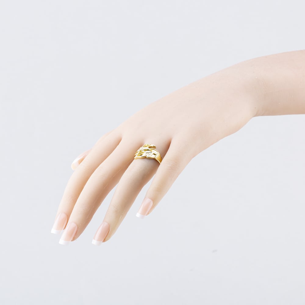 Pre-Owned 14ct Three Colour Gold 0.04ct Diamond Set Leaf Crossover Design Dress Ring 41482144