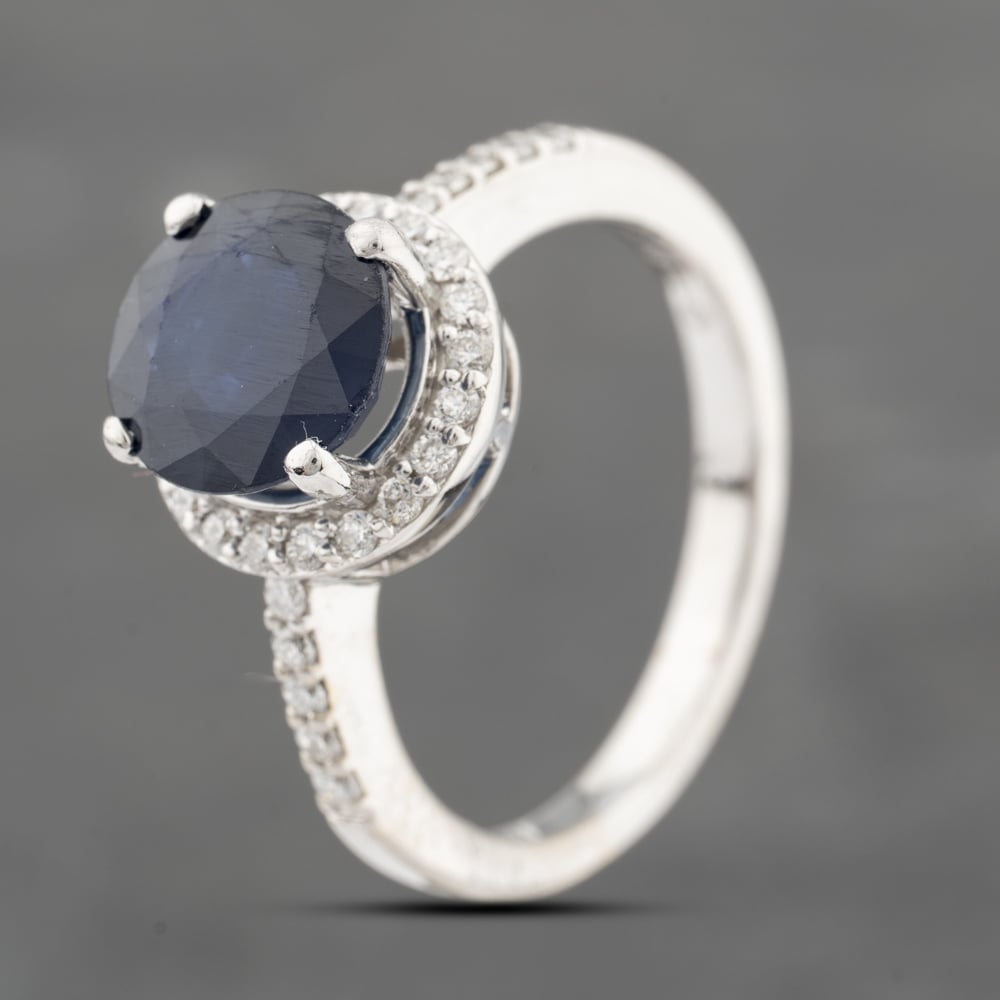 Click to view product details and reviews for Pre Owned 18ct White Gold Certificated 200 210ct Sapphire And 030ct Diamond Cluster Ring 41482178.