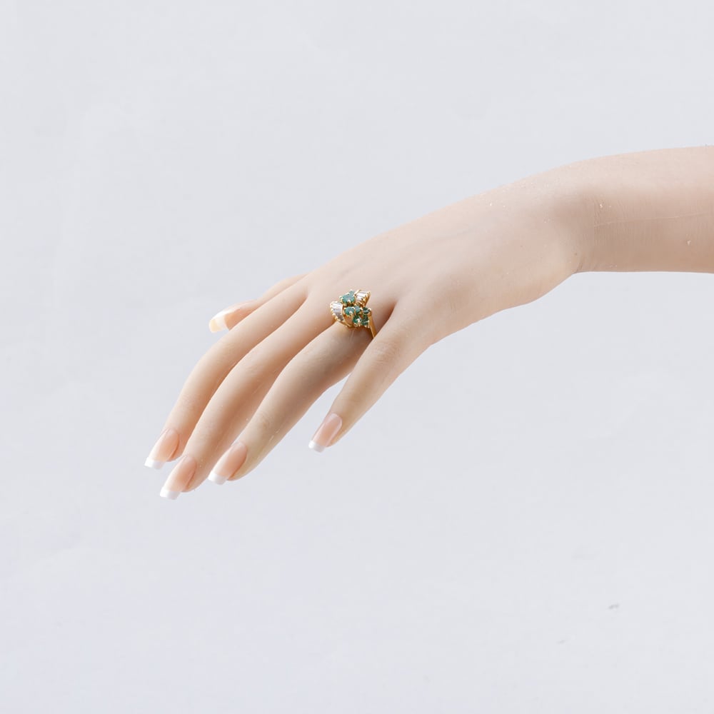 Pre-Owned 9ct Yellow Gold Emerald & 0.50ct Baguette Cut Diamond Cocktail Ring 41482239