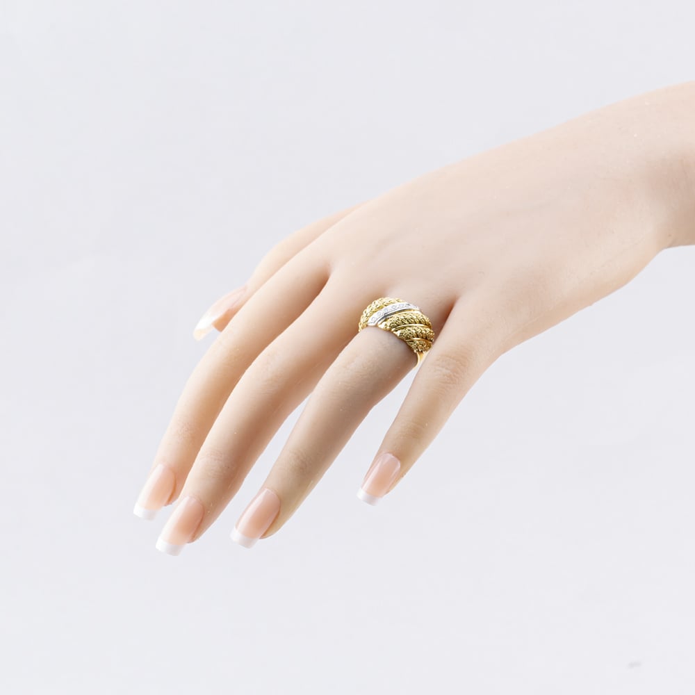 Pre-Owned 9ct Yellow Gold 0.10ct Brilliant Cut Diamond Domed Rope Design Dress Ring 41482254