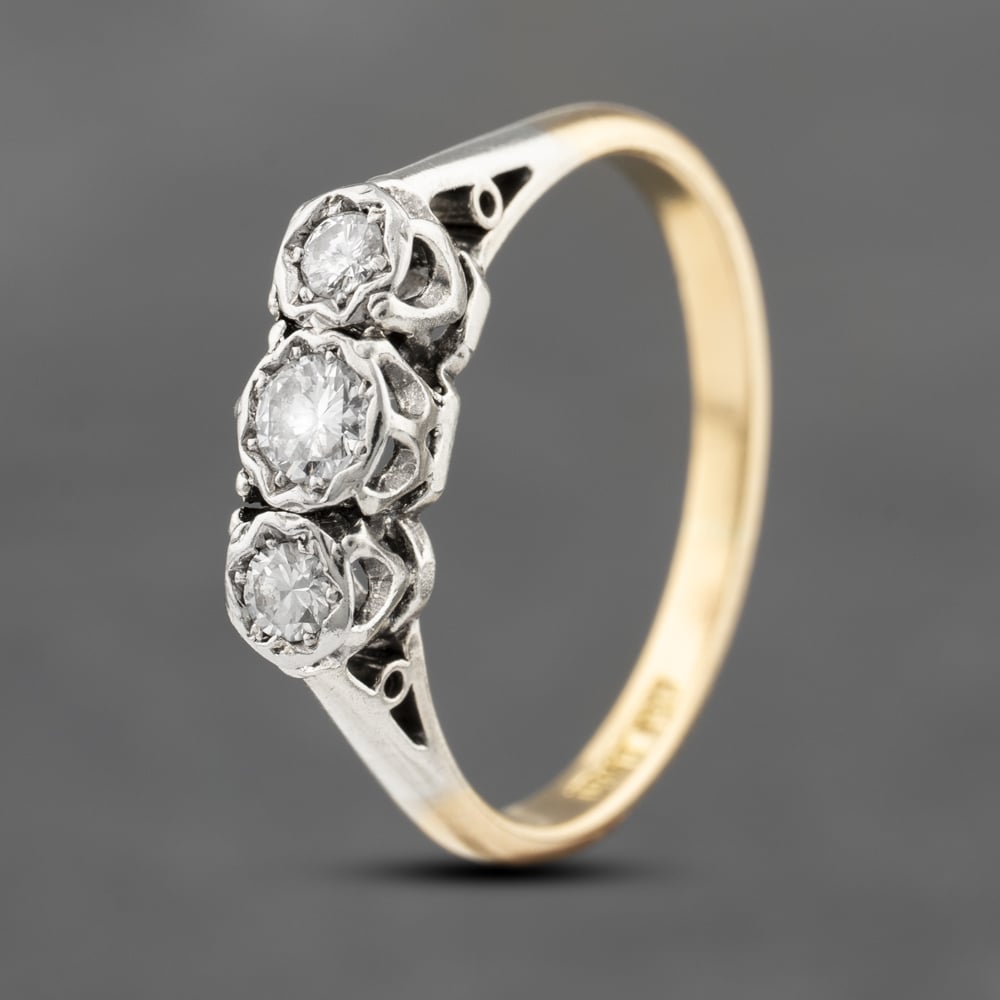 Click to view product details and reviews for Pre Owned Vintage Yellow Gold 025ct Brilliant Cut Diamond Three Stone Ring 41482276.