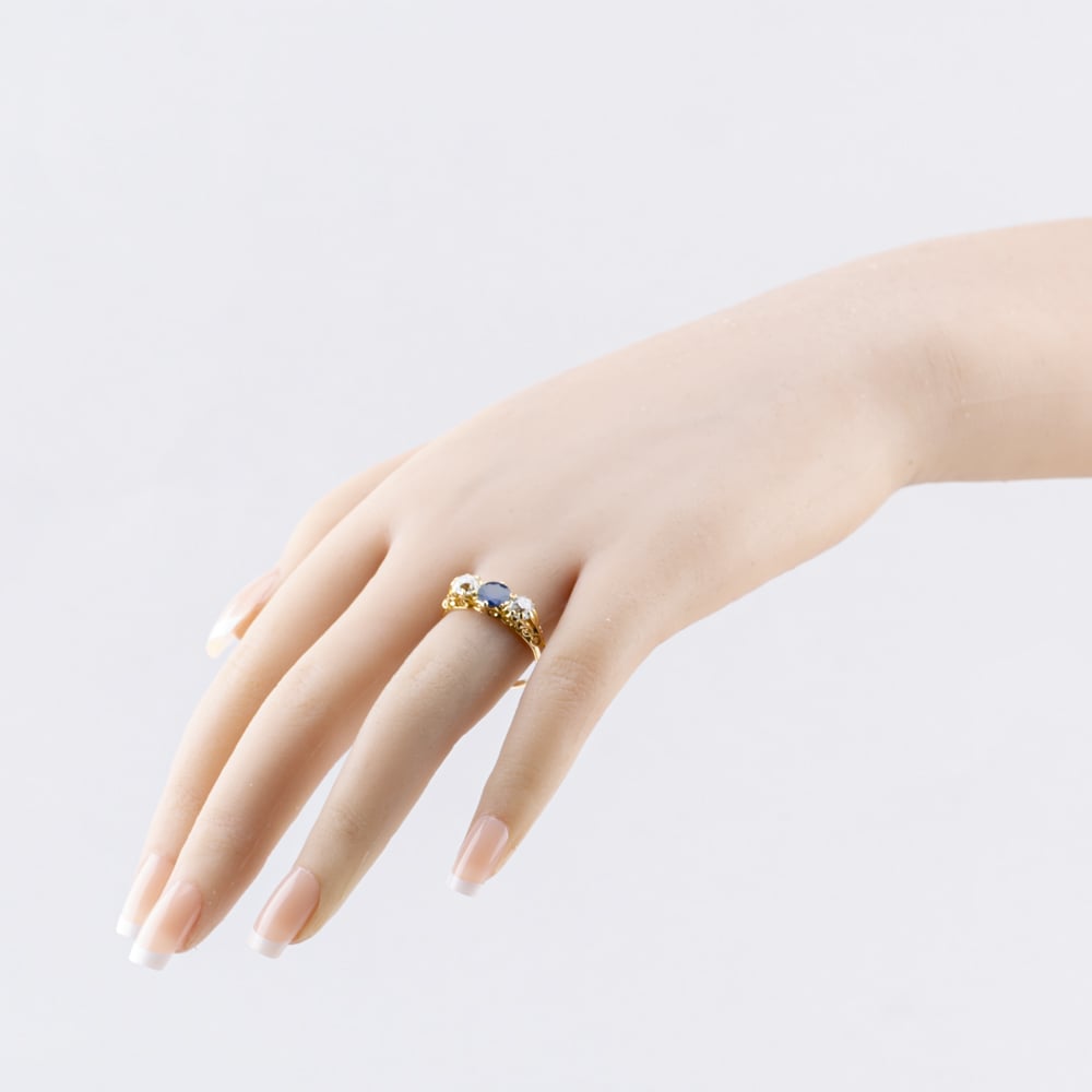 Pre-Owned Antique 18ct Yellow Gold Sapphire & 1.00ct Diamond Three Stone Ring 41482302