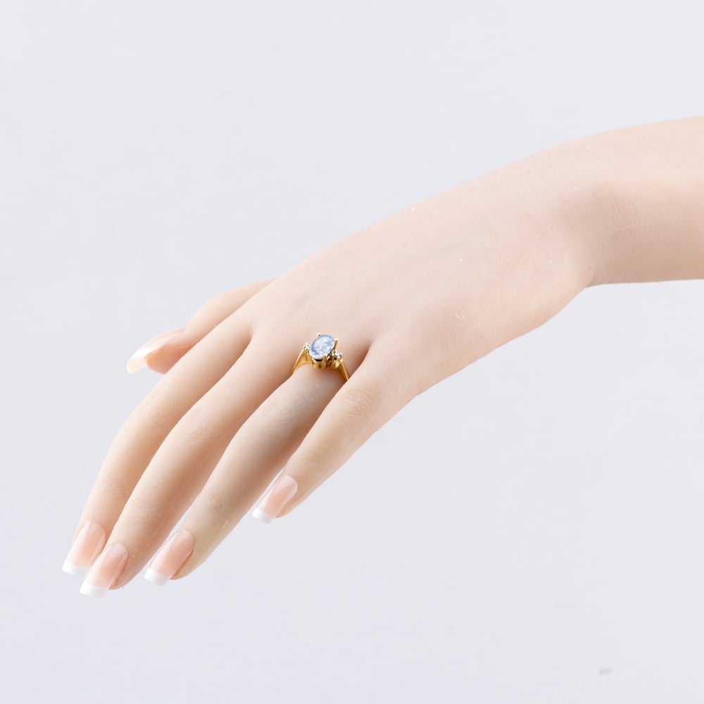 Pre-Owned Vintage Yellow Gold Opal Doublet & Diamond Oval Dress Ring 41482350