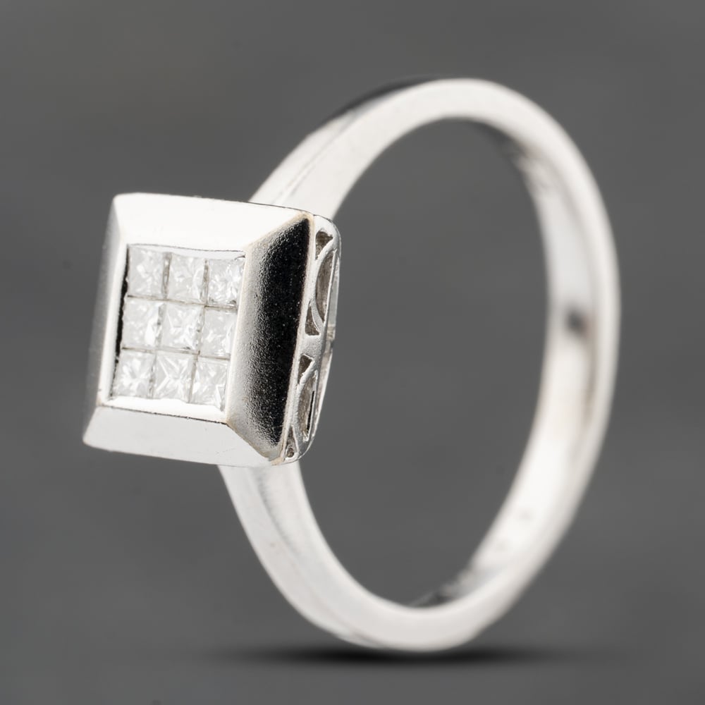 Click to view product details and reviews for Pre Owned 18ct White Gold 025ct Princess Cut Diamond Square Cluster Ring 41482372.